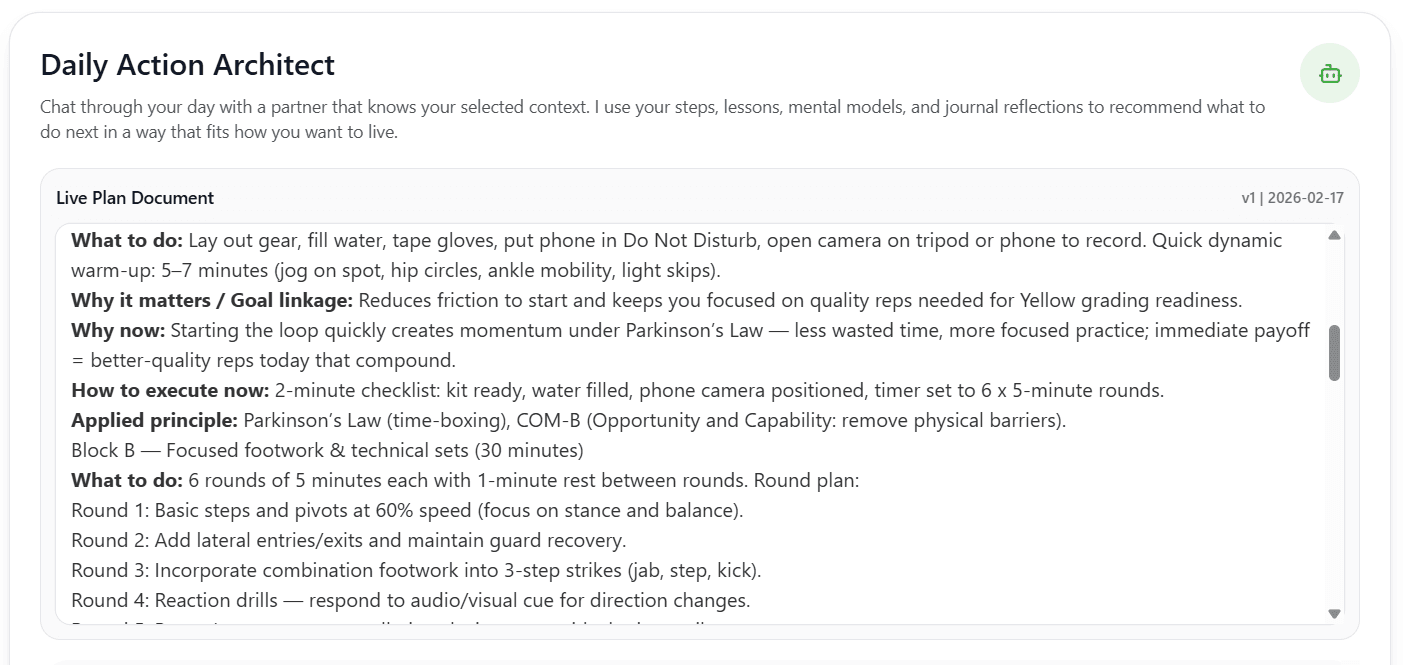 Daily actions dashboard