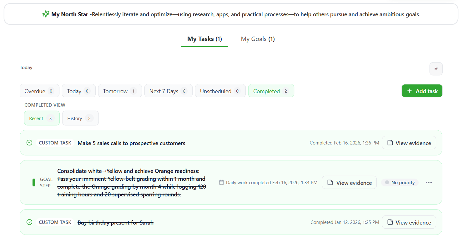 Goaliath My Tasks progress preview
