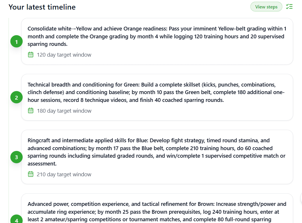 Goal steps planning view