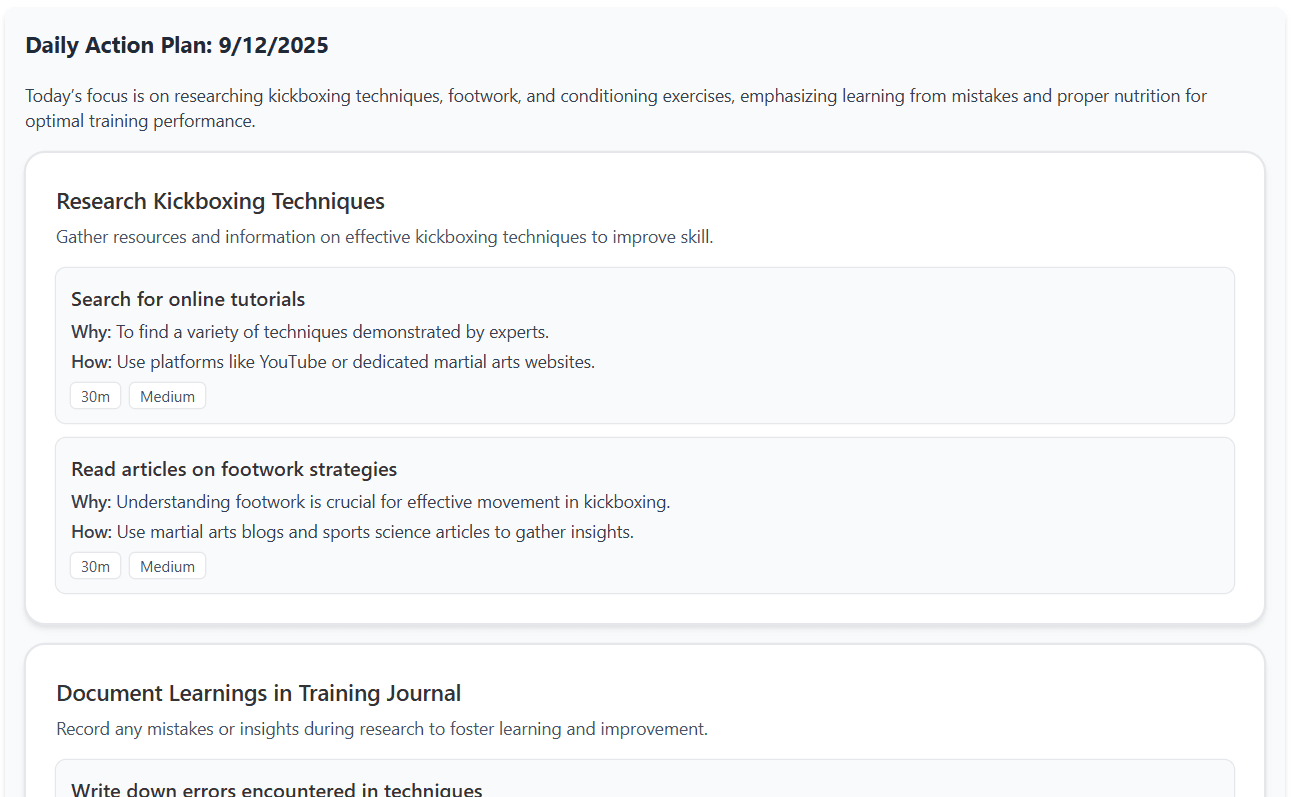 Daily actions dashboard