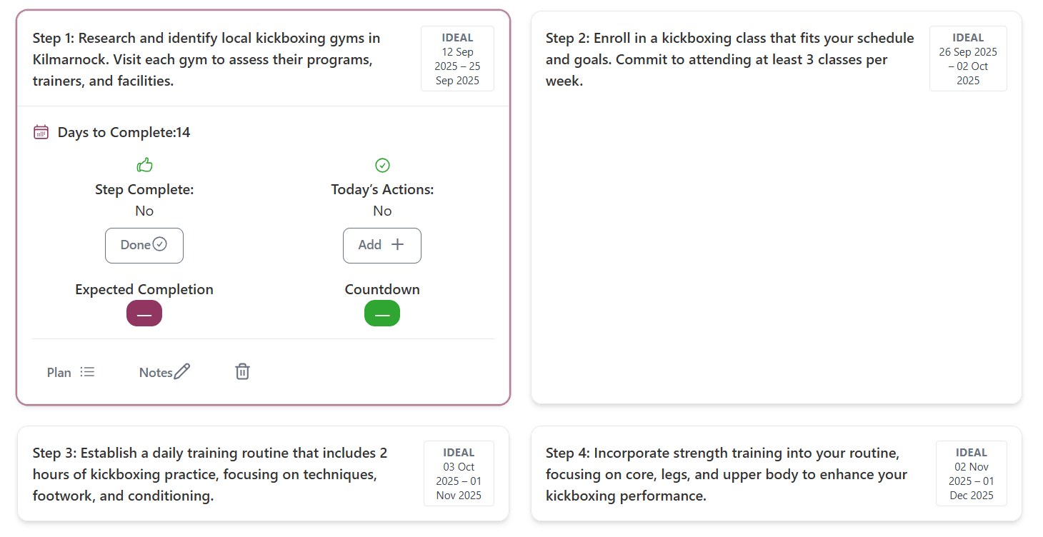 Goal steps planning view