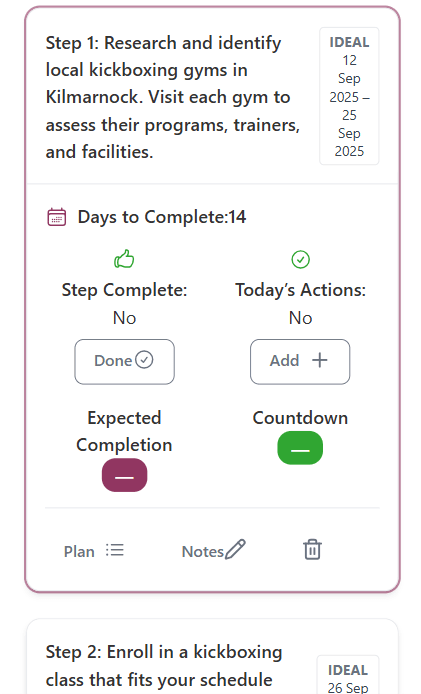 Goal steps planning view